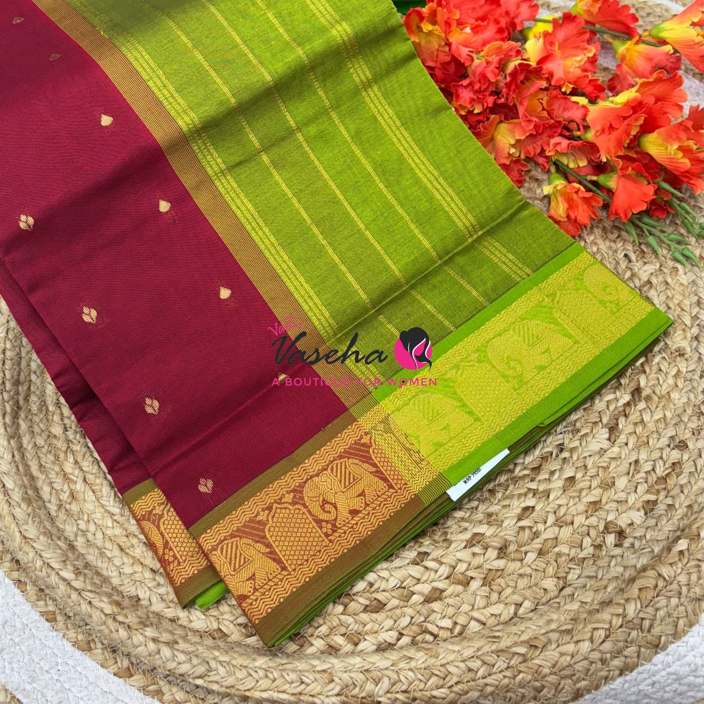 Semi Silk Cotton Saree | Small Leaf Butta Design |VVSSC010