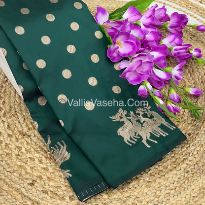 Semi Soft Silk - Deer Butta Border - Green Shade -VVSSS017