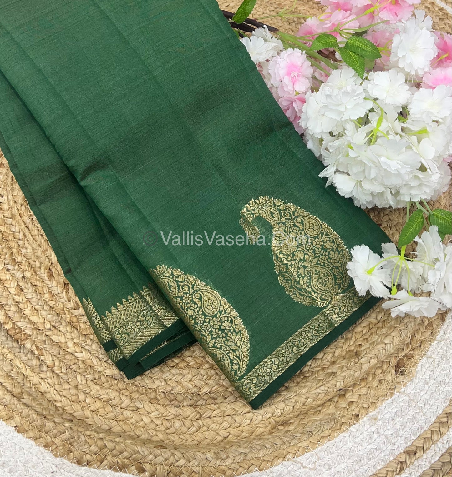 Semi Tussar Silk - Small Mango - Dark Green Shade - VVSTS002