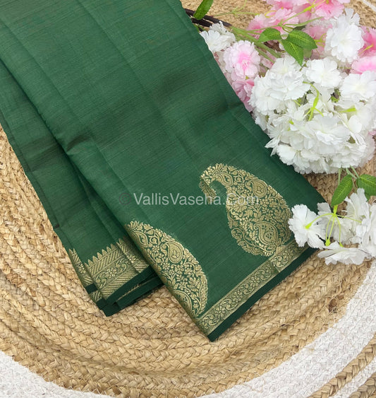 Semi Tussar Silk - Small Mango - Dark Green Shade - VVSTS002