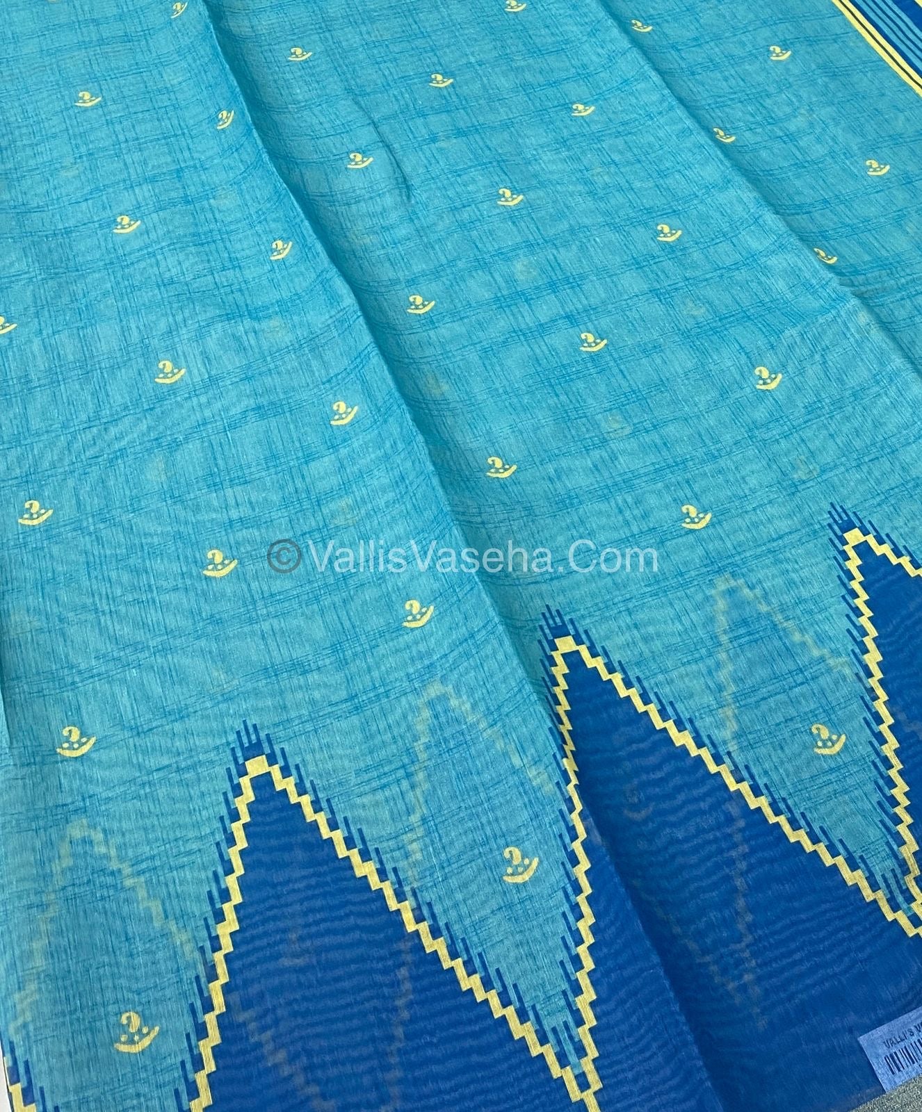 Semi Chanderi Saree - Blue & Blue Combo - VVSCS003