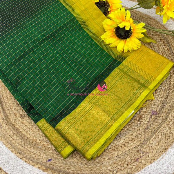 Pure Silk Cotton Saree - Green With Yellow  - Lakshadeepam Design - VVPLD001