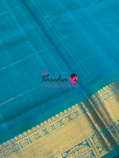 Pure Silk Cotton Saree - Mayil & Chakkaram Design - Blue With Blue Shade - VVMC001