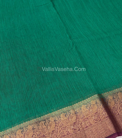 Bamboo Silk Saree - Green With Wine Shade - VVBSS005