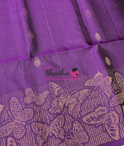 Pure Soft Silk Saree  - Purple With Green - VVPSS094
