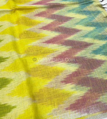 Pure Linen Saree - Ikkat Multicolor Combo - VVPLS001