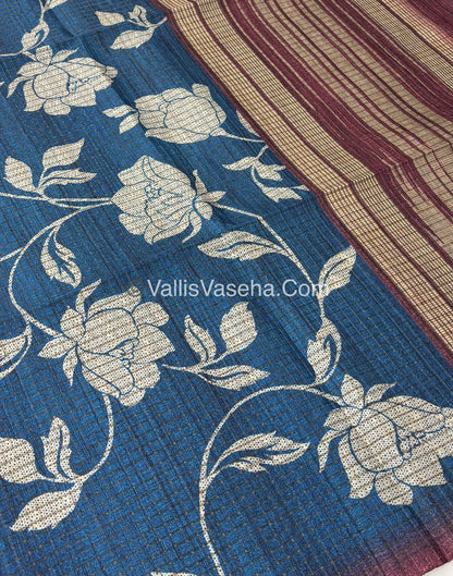 Art Tussar / Art Silk - Blue & Maroon Shade - VVATS004