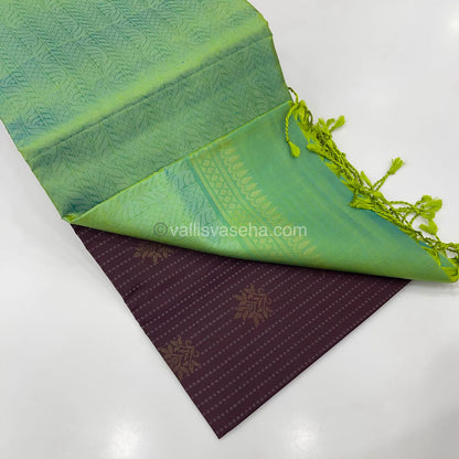 Pure Soft Silk Saree - Vaira Voosi design - Brown With Teal Green ( Lemon Mixed) Combo - VVPSS016