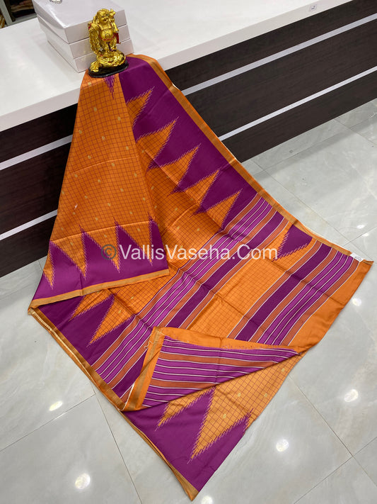 Semi Chanderi Saree - Orange & Purple Combo - VVSCS003