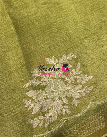 Linen Tissue Saree - Green Shade - VVLTS004