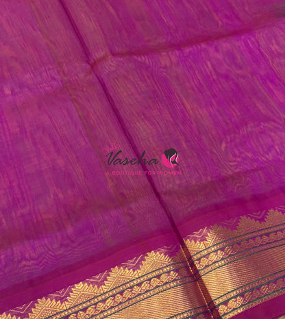 Pure Korvai Silk Cotton - Sneha Green with Purplish Pink Combo - VVKSC007