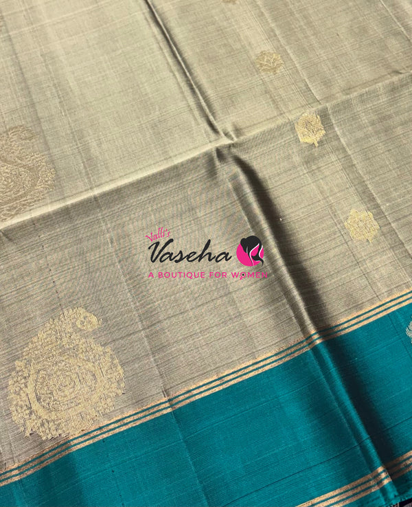 Half Mix - Pure Soft Silk Saree - Grey With Blue - VVPSS085