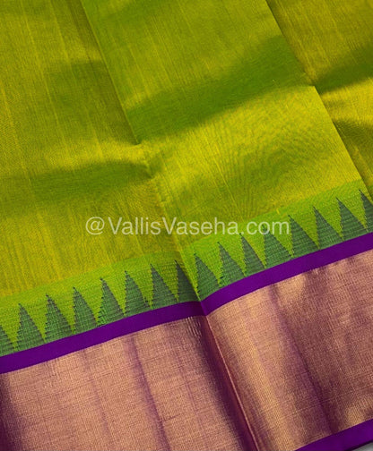 Pure Korvai Silk Cotton Saree - Sneha Green With Purplish Pink Shade Temple border - VVKSC001