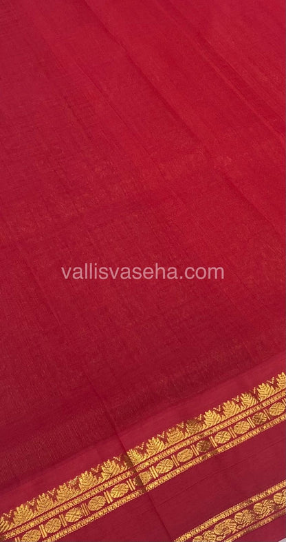 Pre Booking [5-7 weeks]|Pure Korvai Silk Cotton - Podi Kattam - Retta Petta Border - Black & White with Red - VVKSC003
