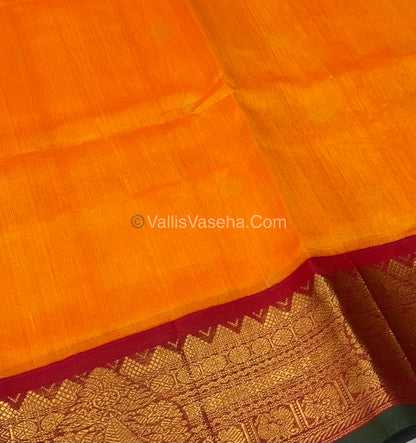 Pure Korvai Silk Cotton Saree - Orange with Red - VVKSC019