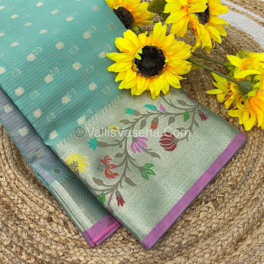 Kota Saree - Paithani Border - Sea Blue with Pink - VVKPS001