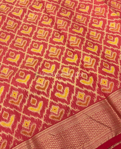 Semi Tussar Silk Saree - Ikkat / Pochampally Design - Red shade - VVSTS033
