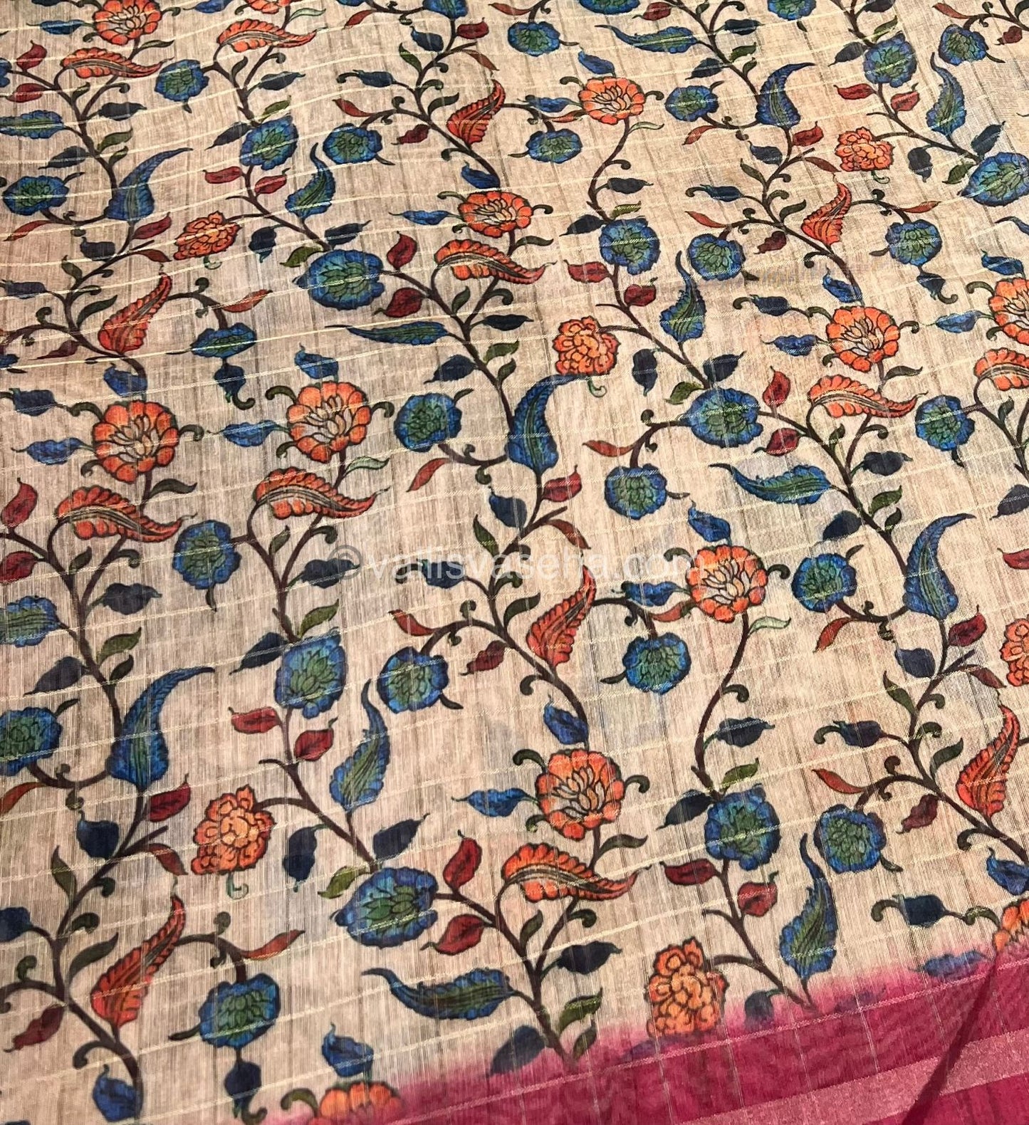 Semi Chanderi Saree - checks pattern - VVSCS002