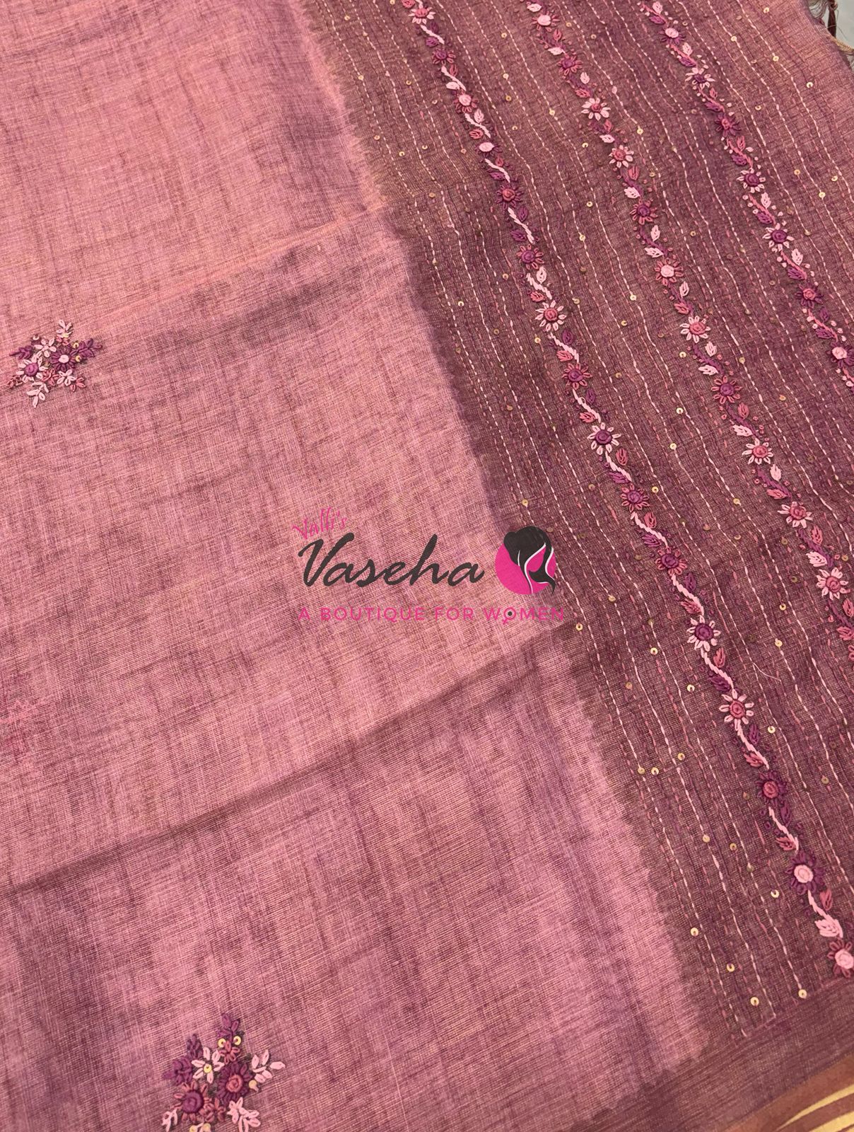 French Knot - Linen Tissue Saree - Onion Pink Shade - VVLFN015