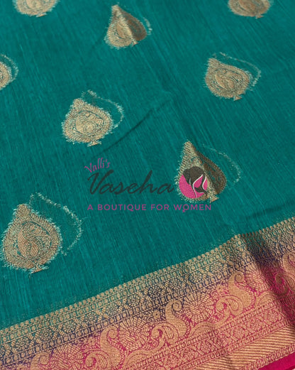Bamboo Silk Saree- Light Green with Pink Shade - VVBSS013
