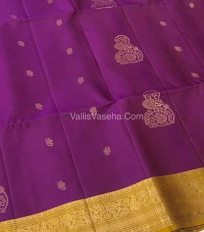Pure Soft Silk Saree - Kanchi Border - Purplish Pink & Mustard Combo - VVPSS046