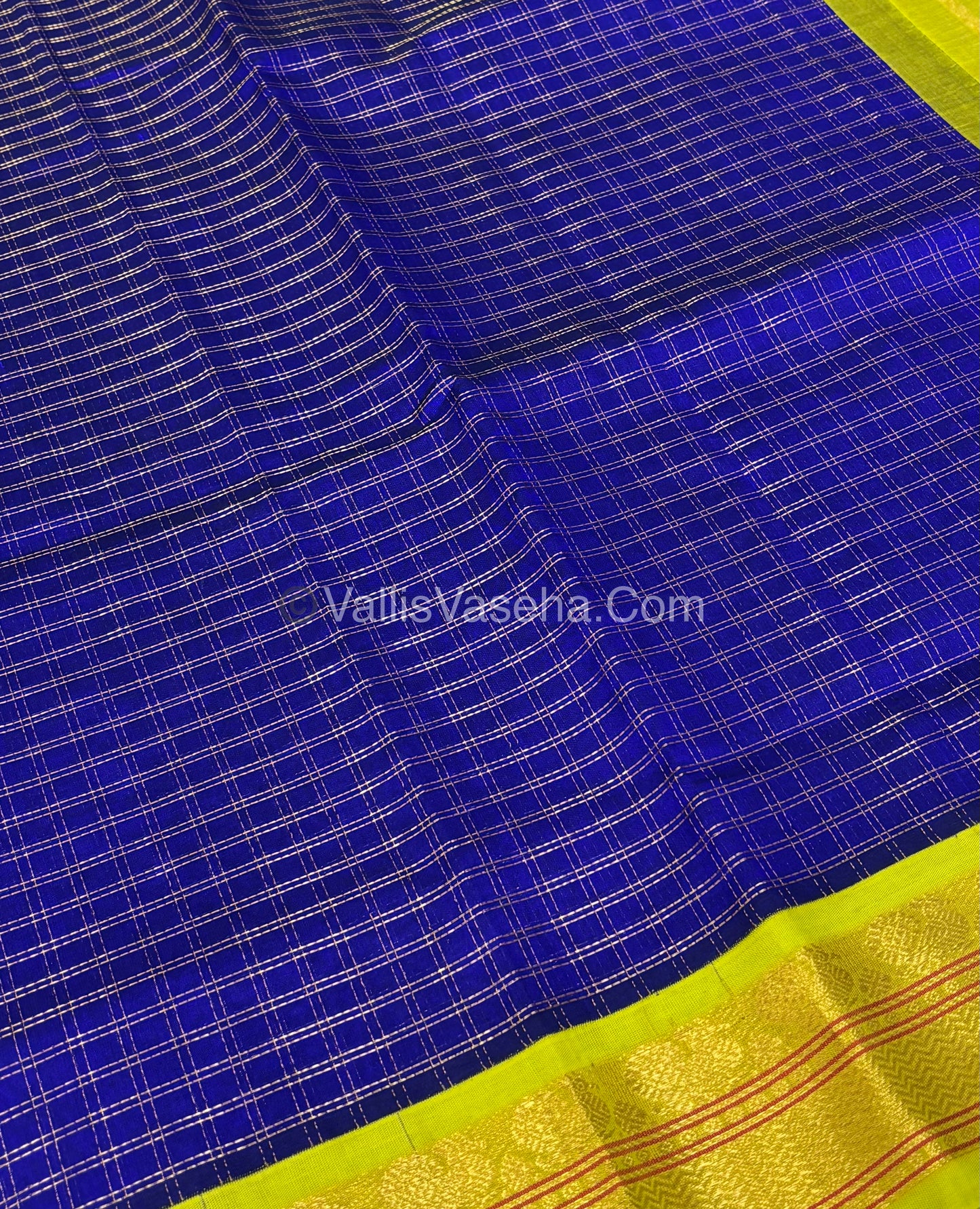 Pure Korvai Silk Cotton - Blue & Lemon Yellow Combo - VVKSC010