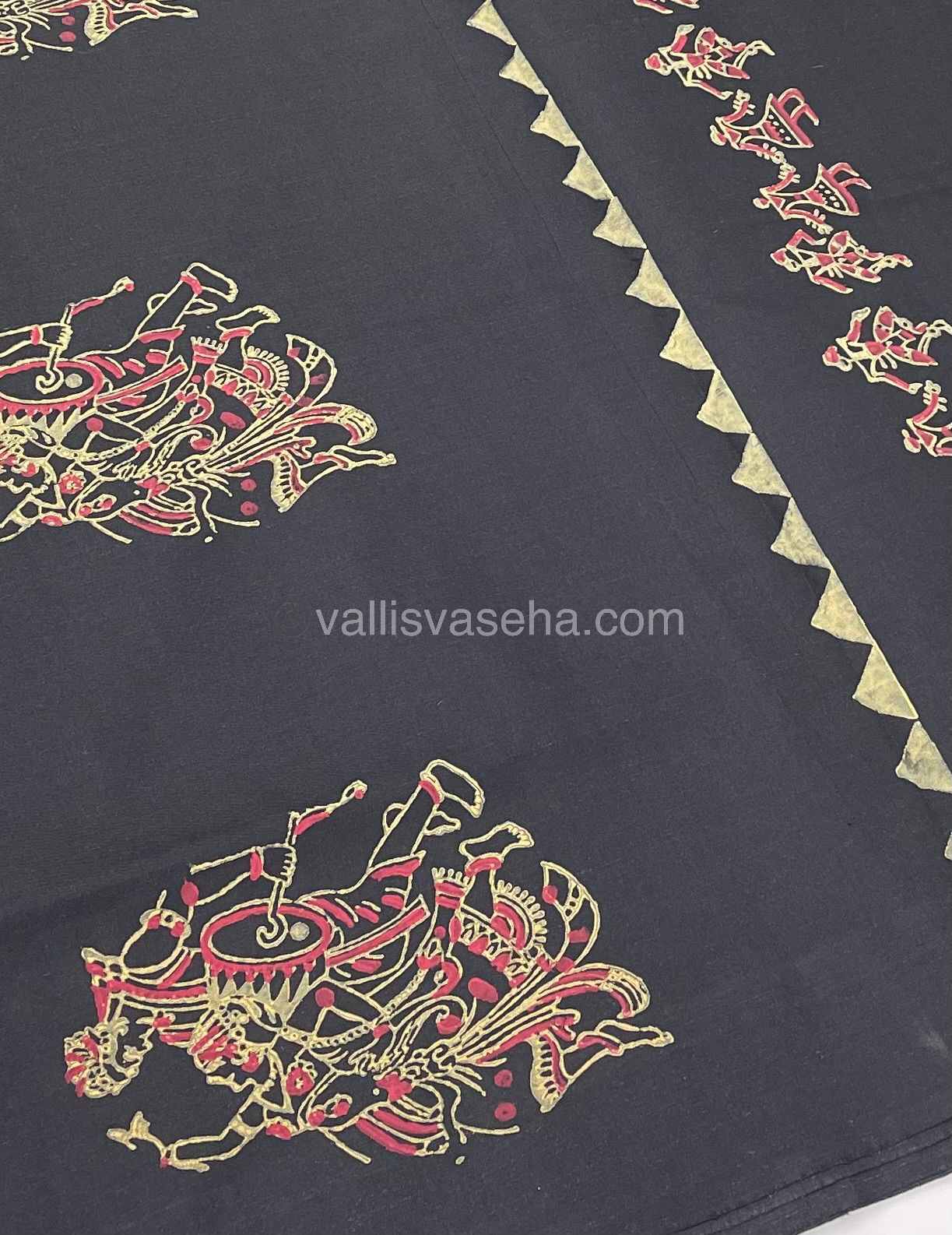 Poly Silk Mixed Printed Cotton - Black With Grey - VVPCP002