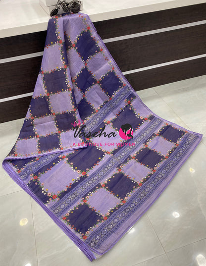 Linen Tissue Saree -  Light & Dark Combo - Dark Purple Shade - VVLTS005