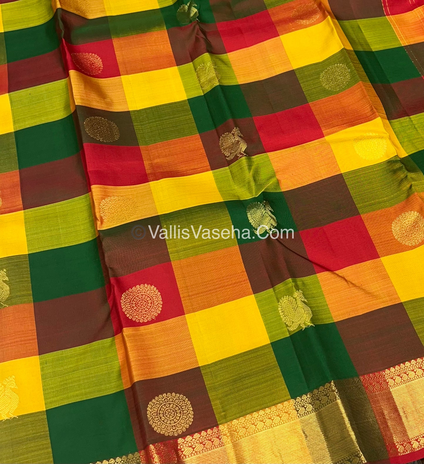 Pure Kanchipuram Silk Saree - Pazhum Pazhamum Checks - VVPS006