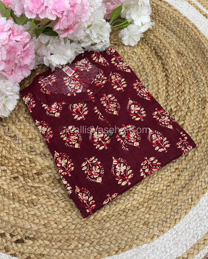 Slub Cotton -  Printed Kurti -  A - Line Cut - VVALK002
