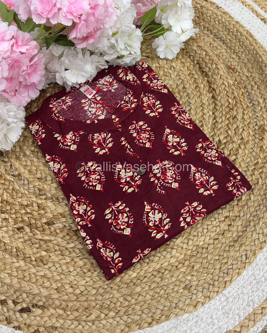Slub Cotton -  Printed Kurti -  A - Line Cut - VVALK002