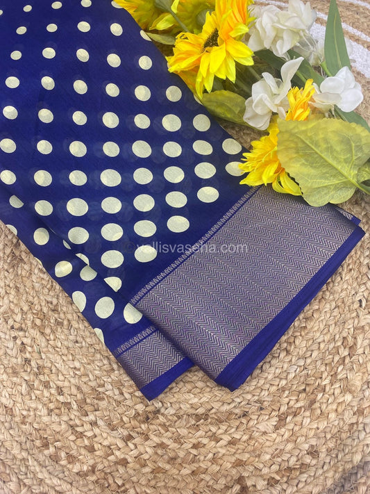 Semi Dola Silk - Polka Dots - Navy Blue Shade - VVSDS003