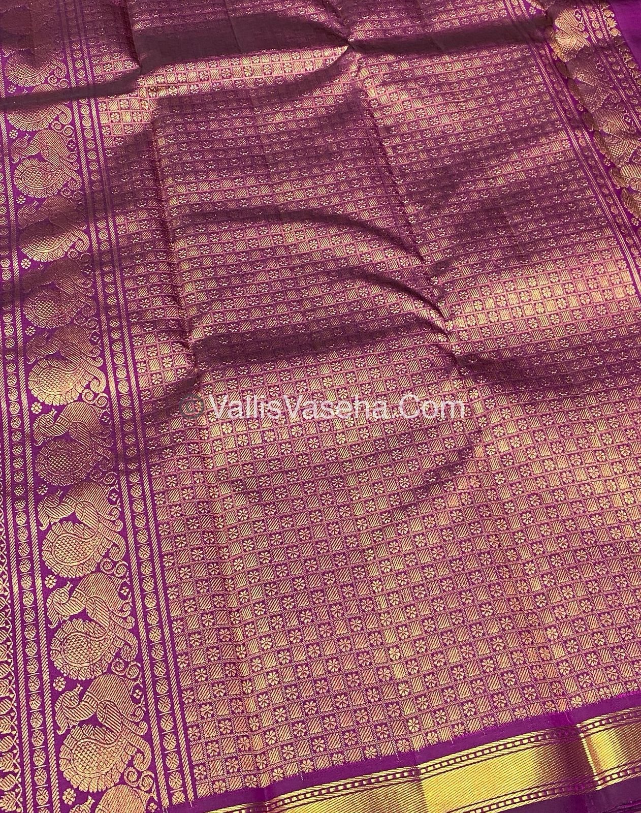 Pure Kanchipuram Silk Saree - Peachish Pink with Purple Combo - VVPS010
