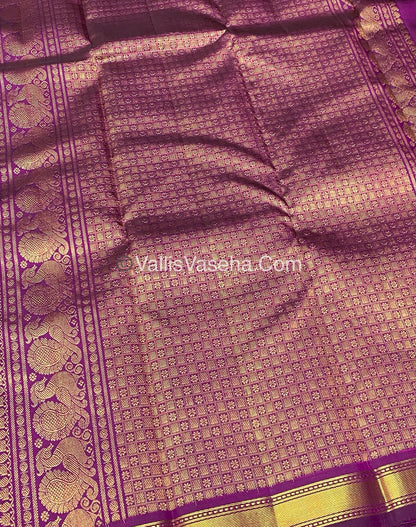 Pure Kanchipuram Silk Saree - Peachish Pink with Purple Combo - VVPS010