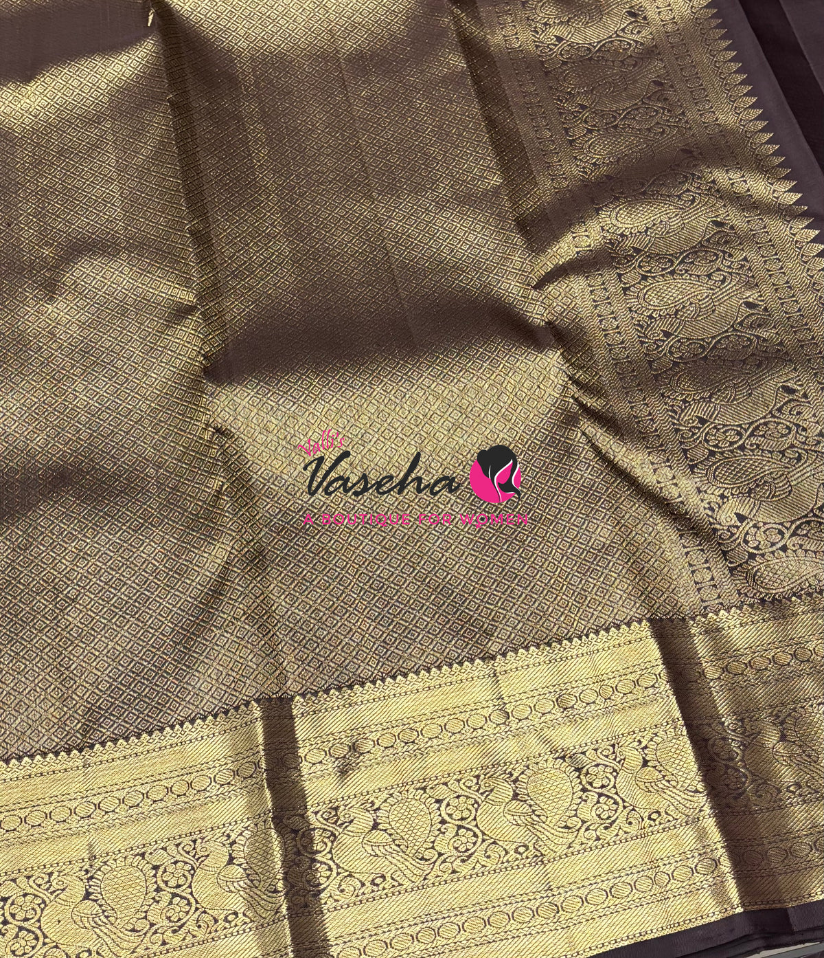 Pure Kanchipuram Silk Saree - Maroon With Brown - VVPS094