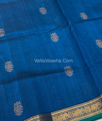 Pure Silk Cotton Saree - Retta Mayil Design - Blue Shade - VVRMS001
