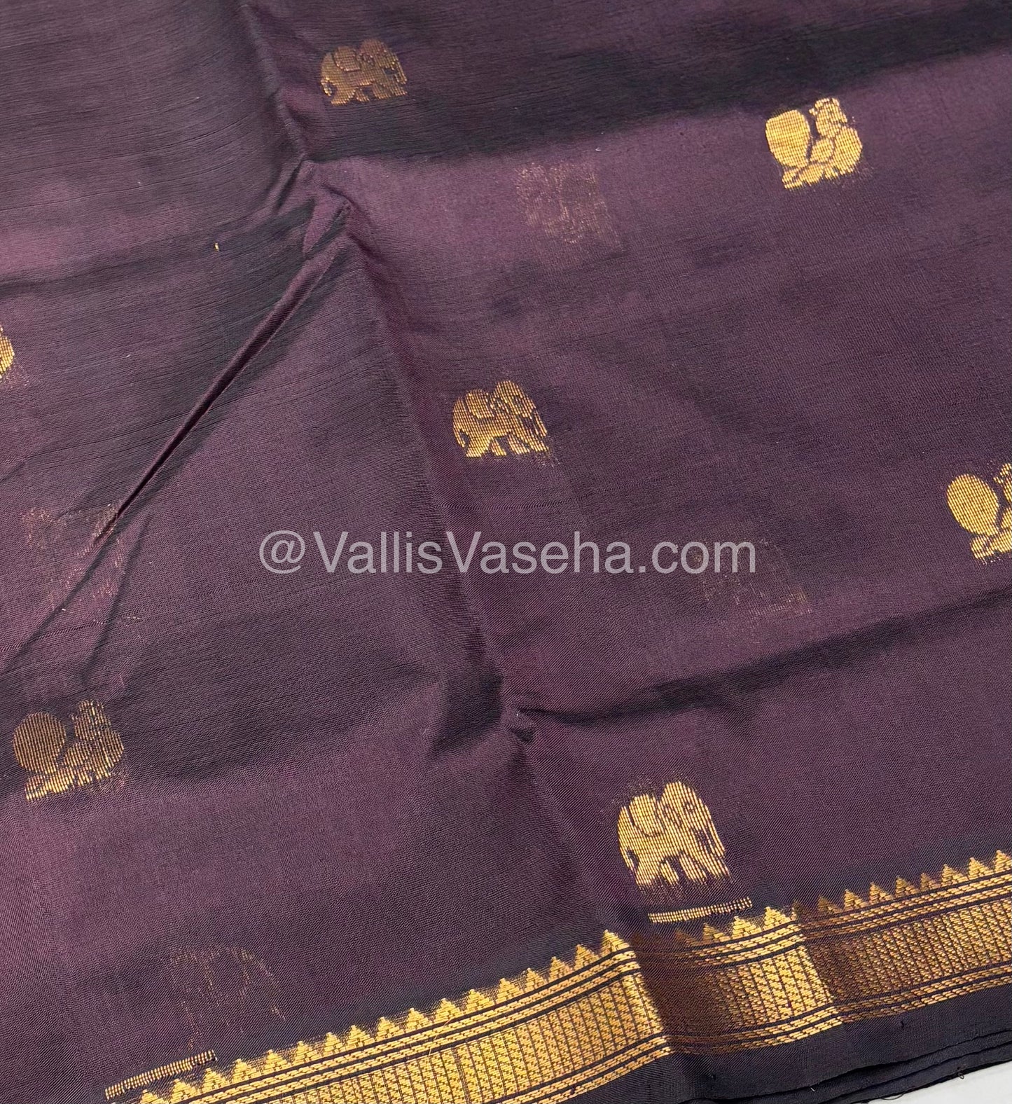 Pure Silk Cotton Saree -  Mayil & Elephant Design - Dark Brown - VVMES001