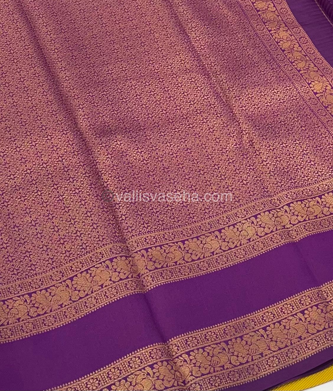 Kanchi Semi Silk - Yellow with Purple - Mayil & Chakkaram design - VVKSS001