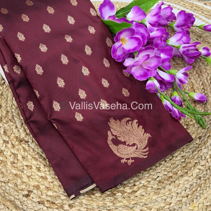 Semi Soft Silk - Peacock Butta Border - Maroon Shade -VVSSS014