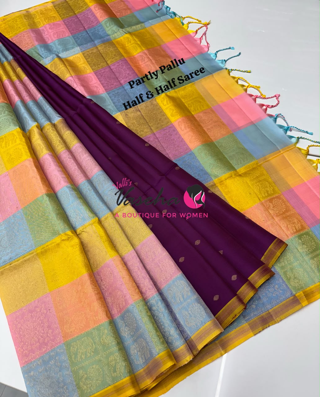 Pure Soft Silk Saree - Partly Pallu -  Half & Half Saree - VVPSS088