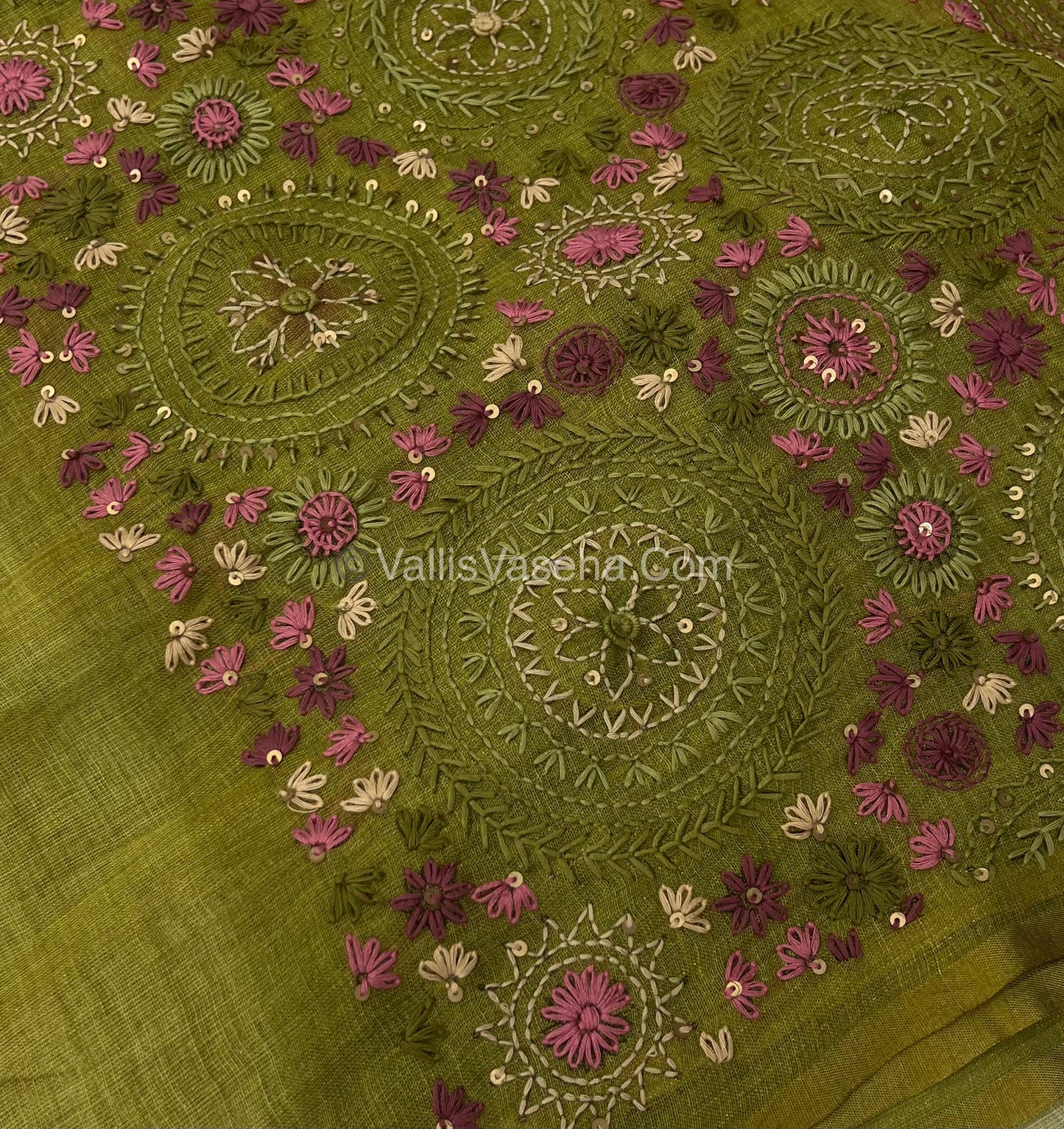 French Knot - Tissue Saree - Green Shade - VVLFN010
