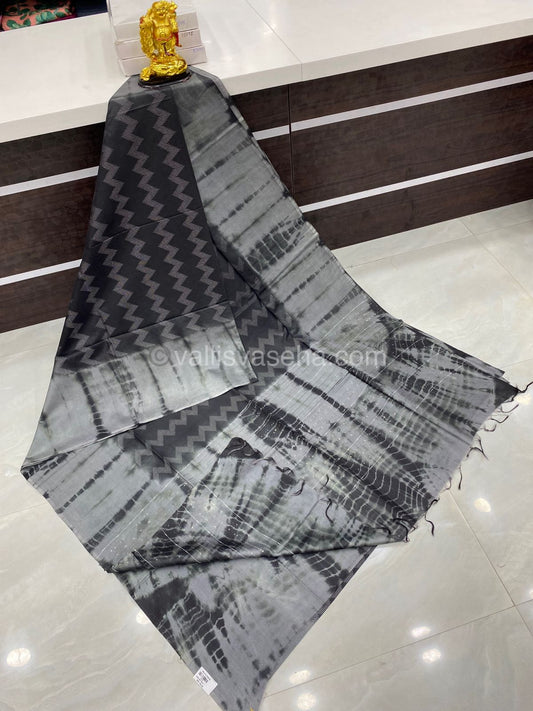 Bhagalpuri Silk - Black with Elephant Greenish Grey - VVBS003