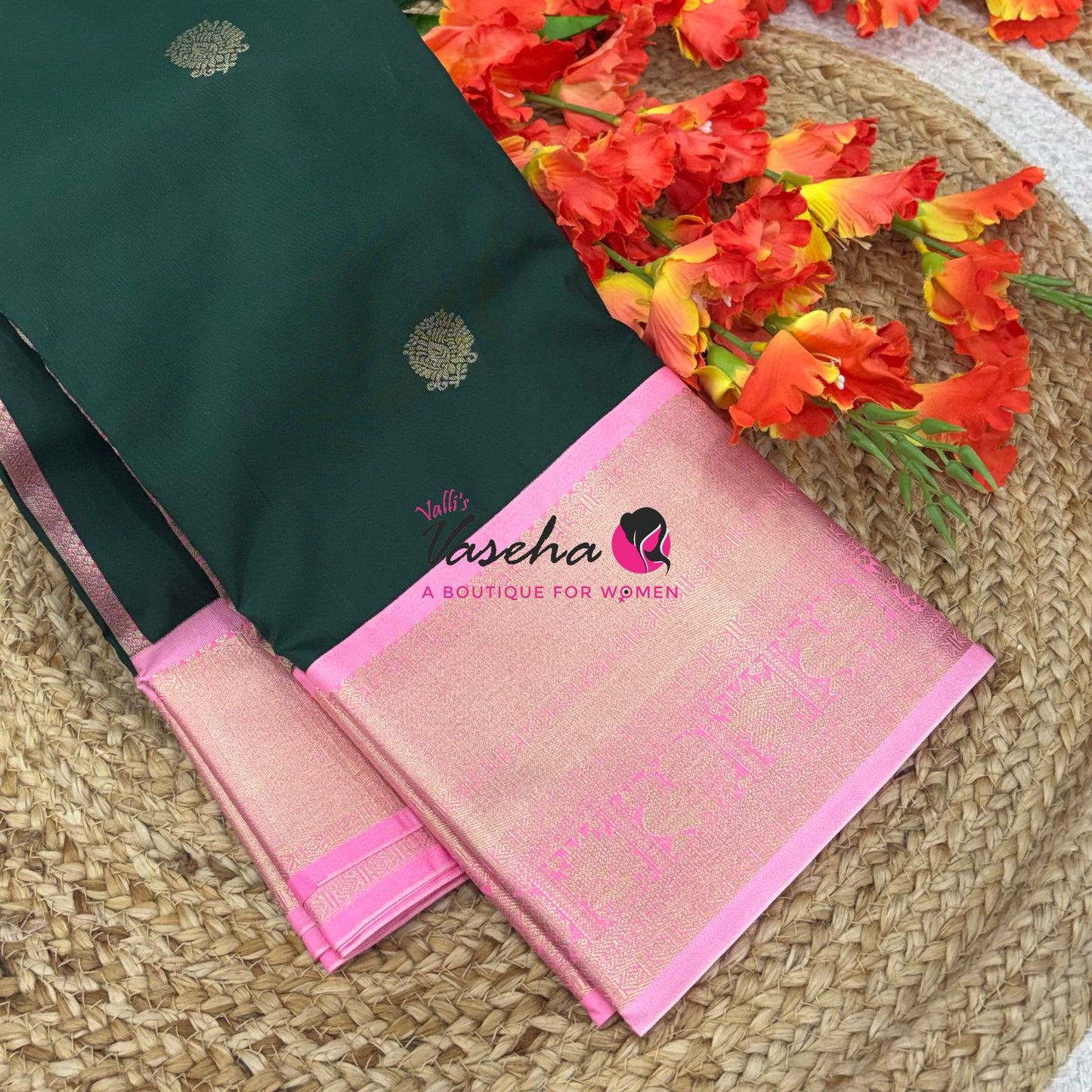 Semi Kanchi Silk  - Green & Pink  - VVSKS007
