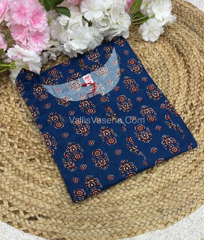 Slub Cotton -  Printed Kurti -  A - Line Cut - VVALK002