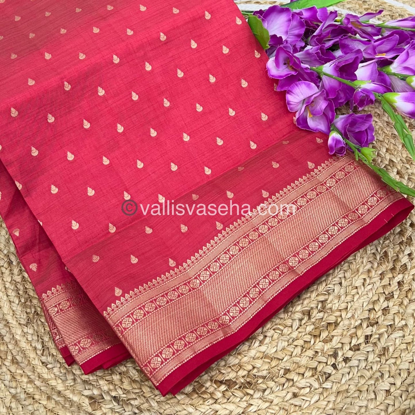 Semi Tussar Silk - Grand Pallu Reddish Pink Shade - VVSTS023
