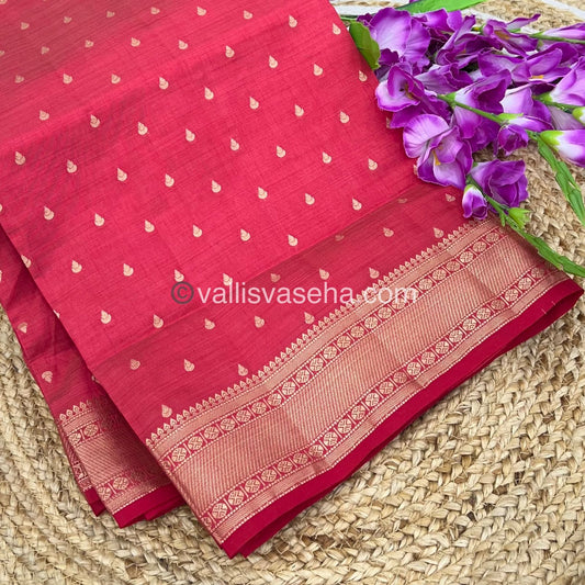 Semi Tussar Silk - Grand Pallu Reddish Pink Shade - VVSTS023