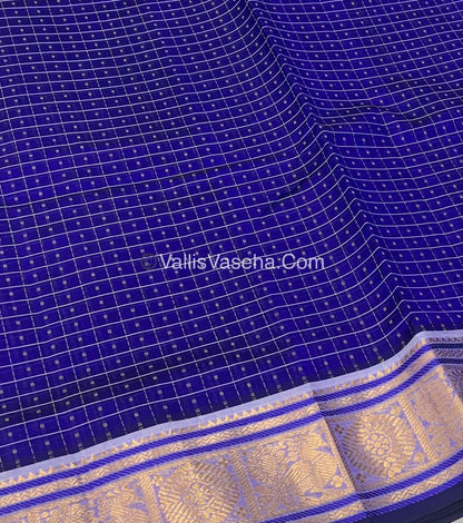 Pure Silk Cotton Saree - Blue  With White - Lakshadeepam Design - VVPLD001