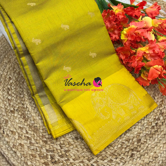 Semi Tussar Silk Saree | Lemon Yellow Shade |VVSTS060