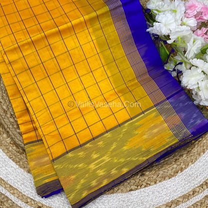Semi Silk Cotton Saree - Yellow & Blue - VVSSC001