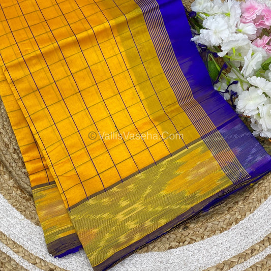 Semi Silk Cotton Saree - Yellow & Blue - VVSSC001